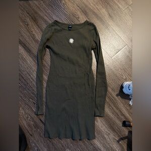 Wild Fable Olive Green Ribbed Daisy Dress